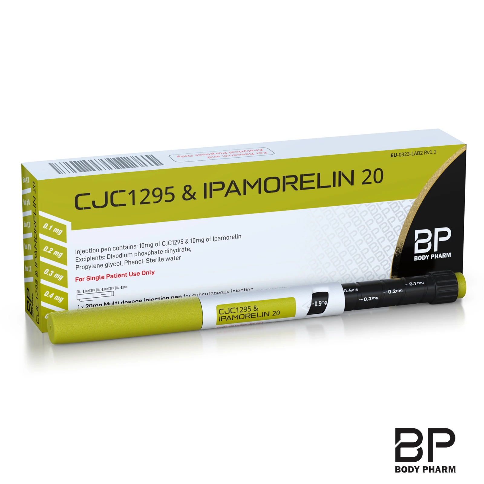 CJC-1295 & IPAMORELIN research pen carton, 20 mg · 3 ml